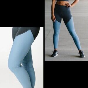 Zyia leggings ruched high rise storm parallel luxe blue colorblock sz 12 New